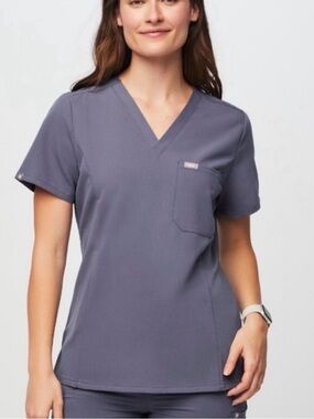 Figs Space Navy V-Neck Short Sleeve Scrub Top